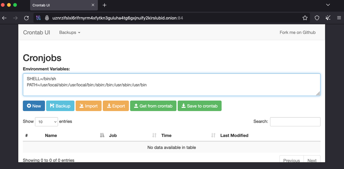 Enter the environment variables, and click Save to crontab