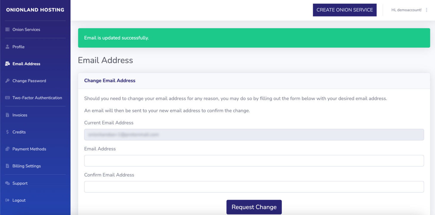 After you have verified your email, the customer portal will show you the success message